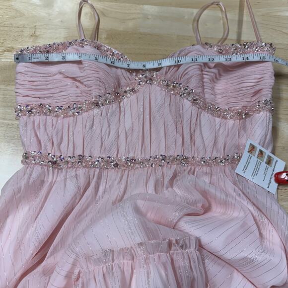 Mac Duggal NWT Beaded Ruffle High Low Gown Ice Pink Size 8 Jeweled Chiffon - Picture 7 of 10